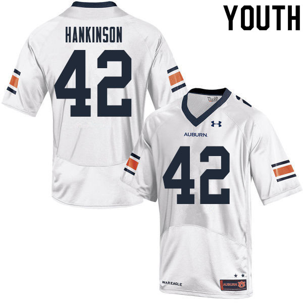 Auburn Tigers Youth Crimmins Hankinson #42 White Under Armour Stitched College 2020 NCAA Authentic Football Jersey XXQ0274EL